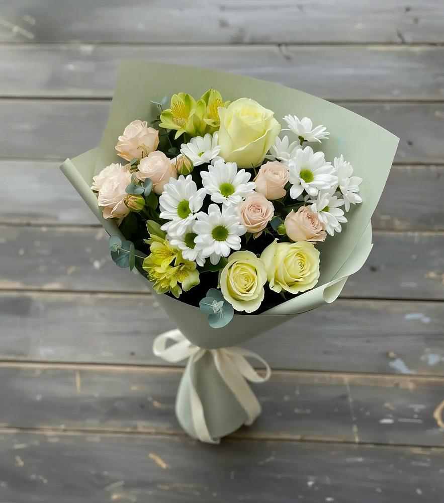Букет цветов из: Альстромерии, Розы и Хризантемы в Больших Ключах