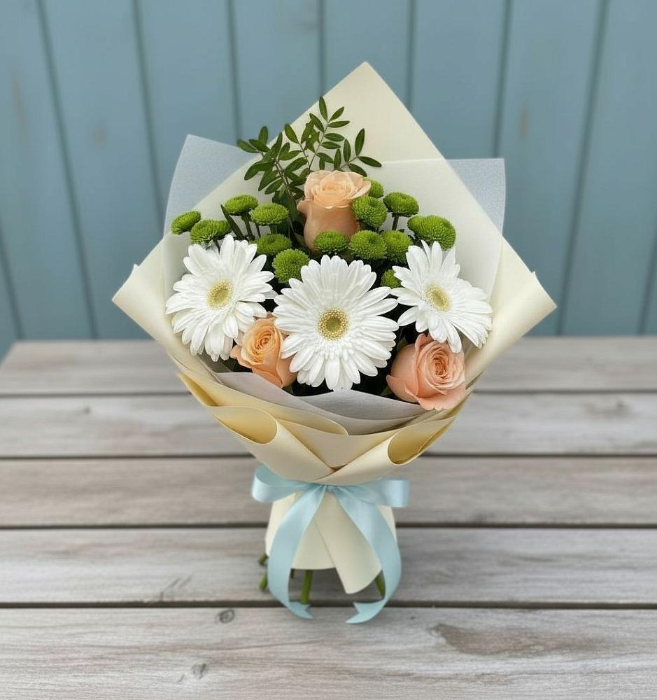 Букет цветов из: Герберы, Розы и Хризантемы в Больших Ключах