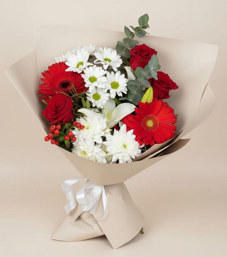 Букет цветов из: Розы, Хризантемы, Герберы и Лилии в Больших Ключах