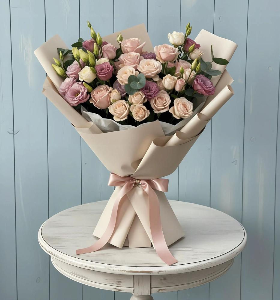 Букет цветов из: Розы и Лизиантусы в Больших Ключах