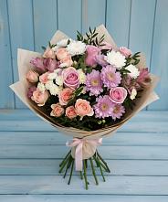 Букет цветов из:  Хризантемы, Розы и Альстромерии в Больших Ключах