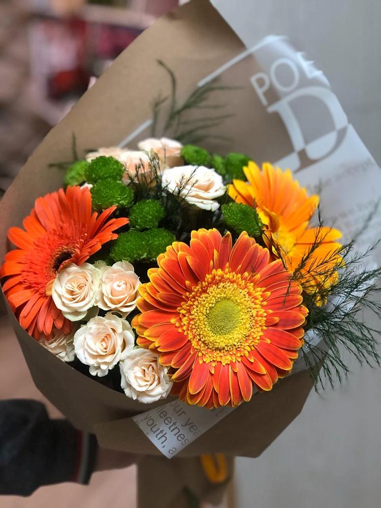 Букет цветов из: Герберы, Хризантемы и Розы в Больших Ключах